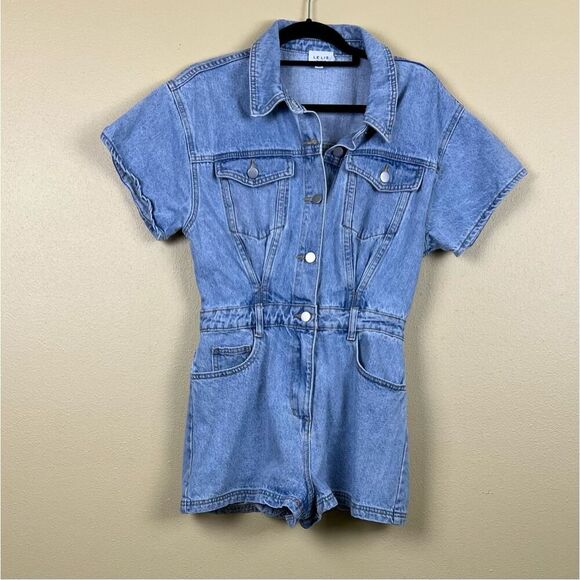 Lelis Collection Romper Denim Short Sleeve Pockets Cotton Size S - Picture 5 of 7